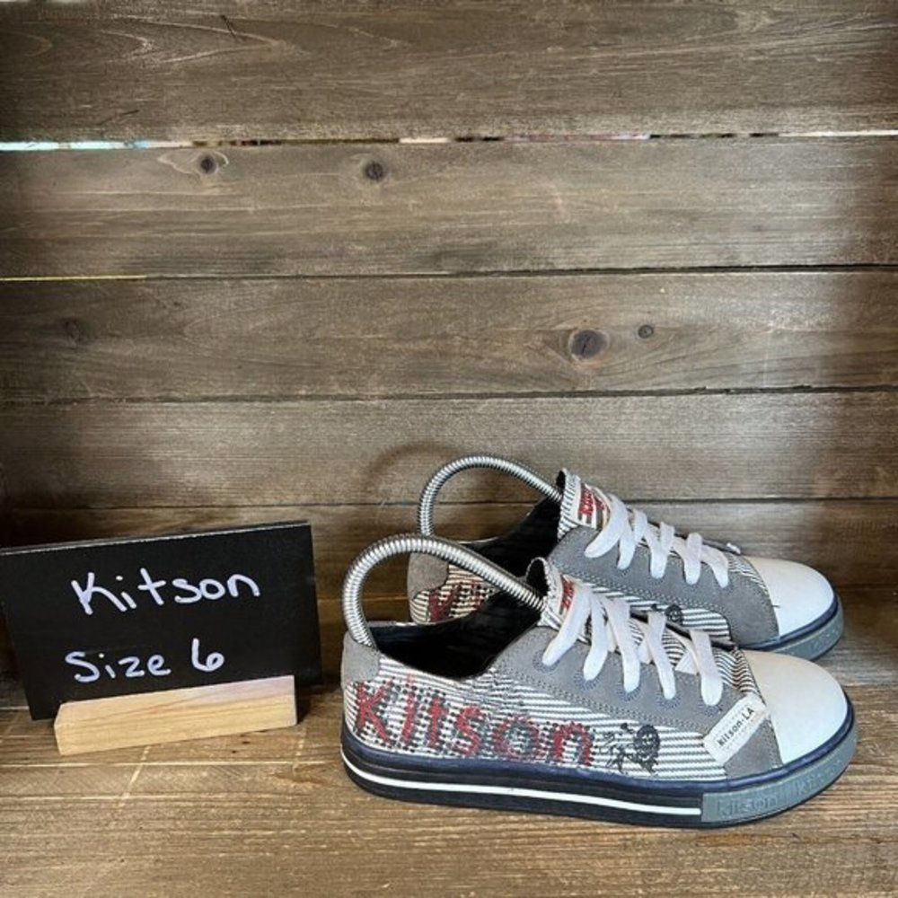 Womens Kitson Gray Canvas Lace Up Casual Shoes Sneakers Size‎ 6 M EUC
